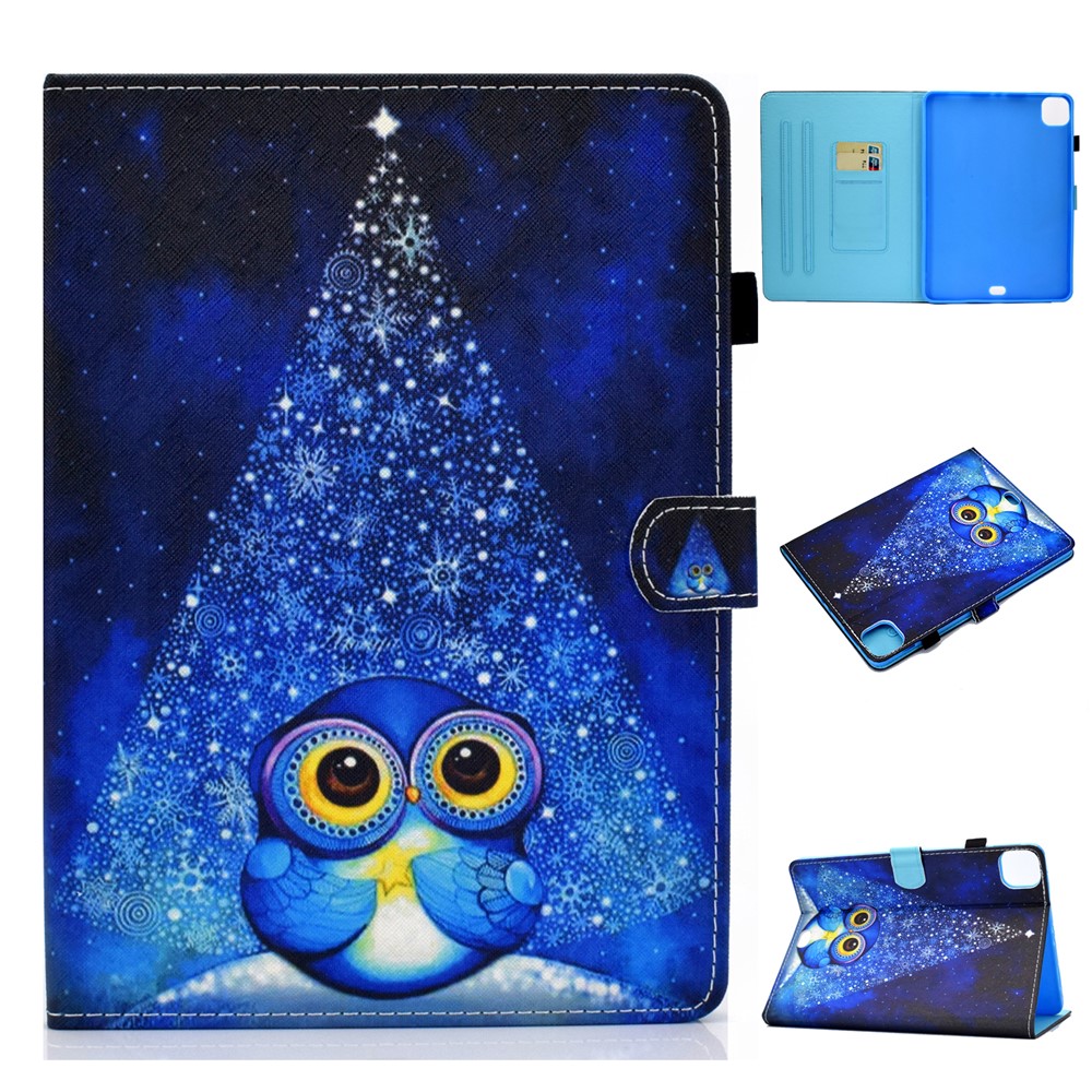 Pattern Printing Leather Card Holder Tablet Shell for iPad Air (2020) - Blue Owl-1