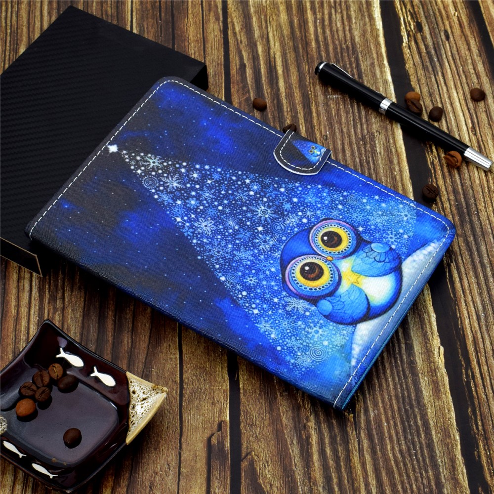 Pattern Printing Leather Card Holder Tablet Shell for iPad Air (2020) - Blue Owl-7