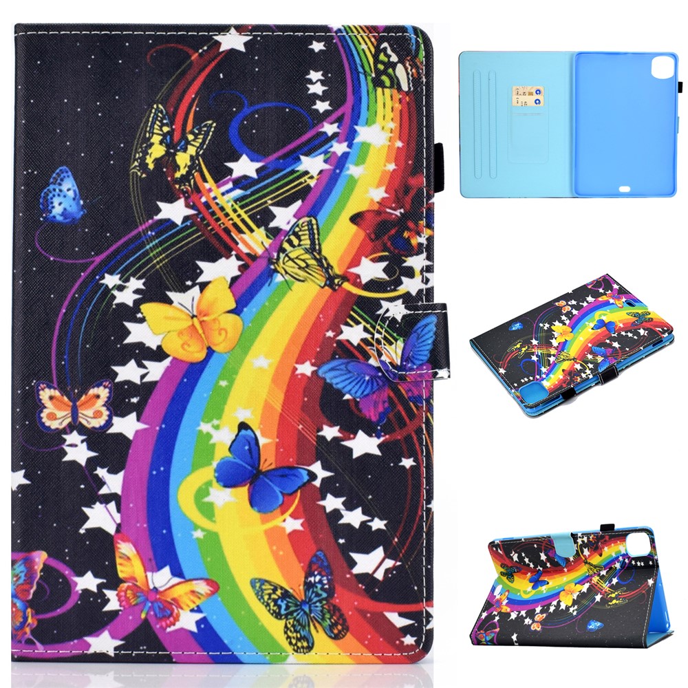 Pattern Printing Leather Card Holder Tablet Shell for iPad Air (2020) - Rainbow and Butterfly-1