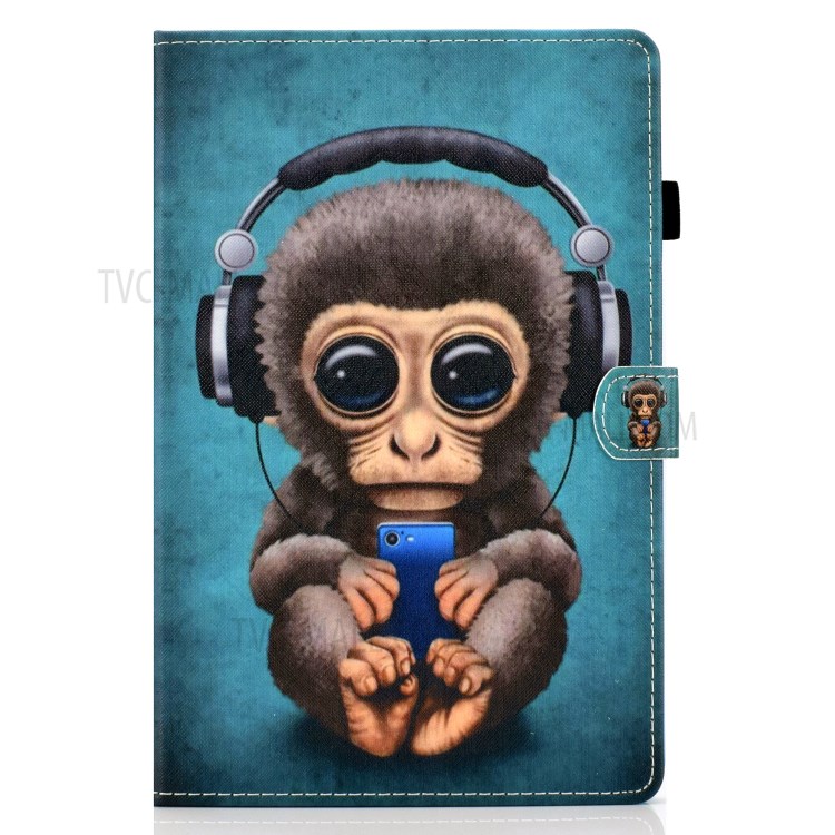 Pattern Printing Leather Card Holder Tablet Shell for iPad Air (2020) - Monkey with Headsets-2