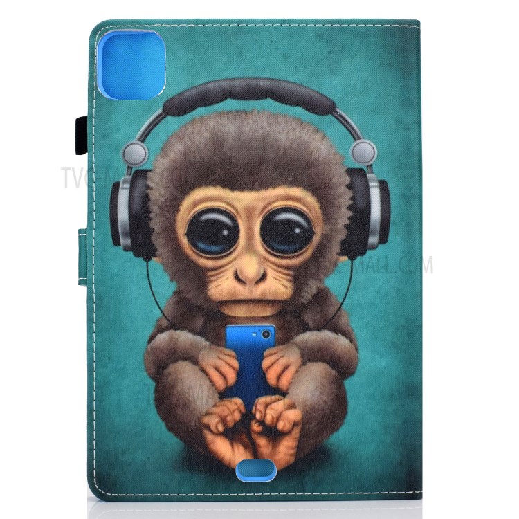 Pattern Printing Leather Card Holder Tablet Shell for iPad Air (2020) - Monkey with Headsets-3