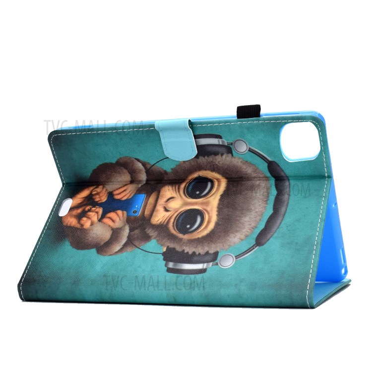 Pattern Printing Leather Card Holder Tablet Shell for iPad Air (2020) - Monkey with Headsets-4
