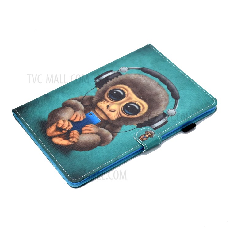 Pattern Printing Leather Card Holder Tablet Shell for iPad Air (2020) - Monkey with Headsets-5