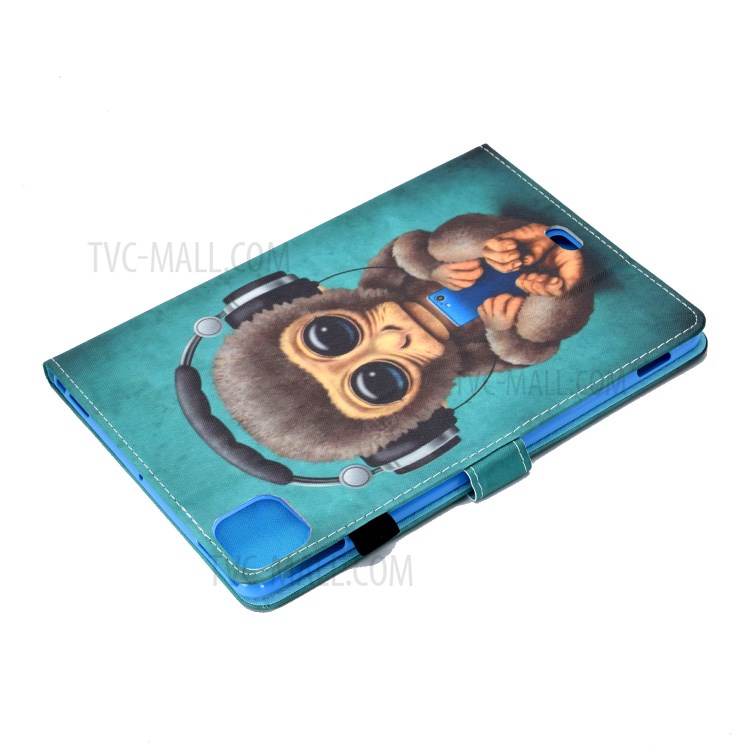 Pattern Printing Leather Card Holder Tablet Shell for iPad Air (2020) - Monkey with Headsets-6