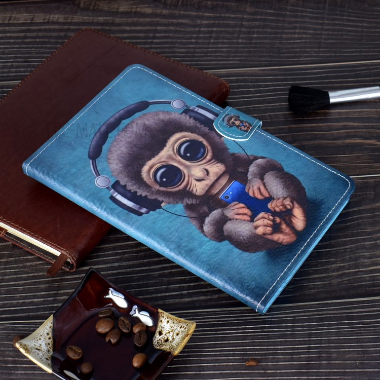 Pattern Printing Leather Card Holder Tablet Shell for iPad Air (2020) - Monkey with Headsets-7