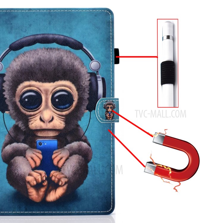 Pattern Printing Leather Card Holder Tablet Shell for iPad Air (2020) - Monkey with Headsets-9