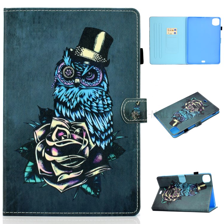Pattern Printing Leather Card Holder Tablet Shell for iPad Air (2020) - Owl and Flower-1