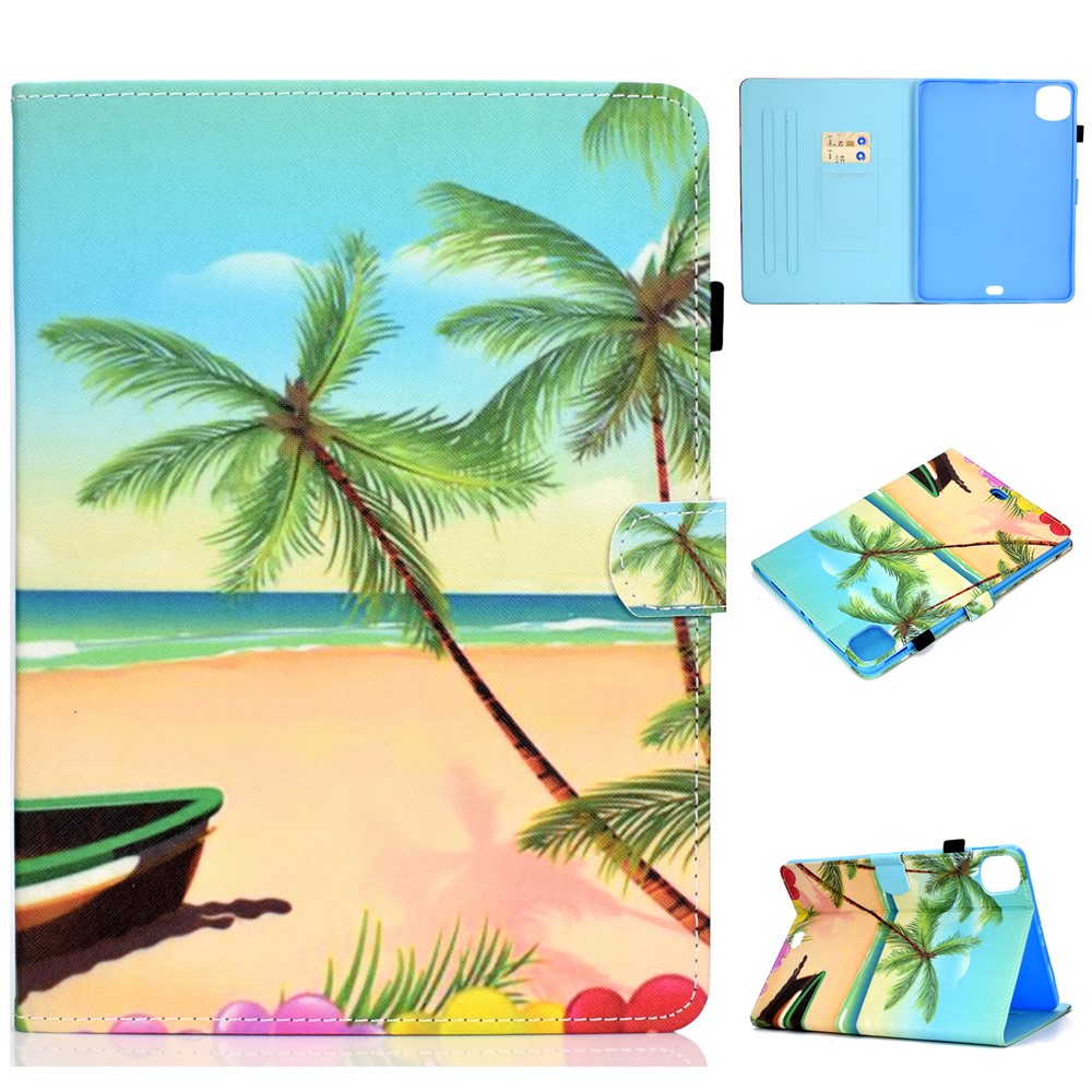 Pattern Printing Leather Card Holder Tablet Shell for iPad Air (2020) - Beach-1