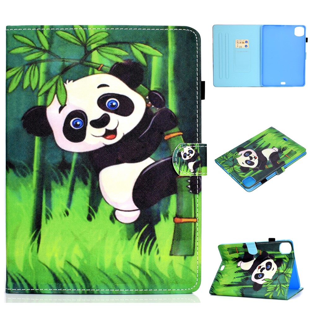 Pattern Printing Leather Card Holder Tablet Shell for iPad Air (2020) - Panda and Bamboo-1