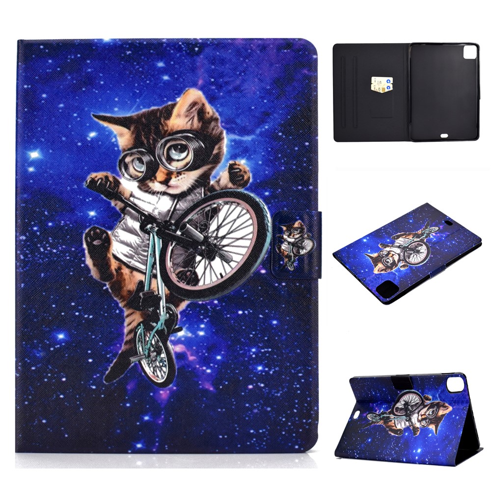 Pattern Printing Leather Stand Tablet Case for iPad Air (2020) - Cycling Cat-1