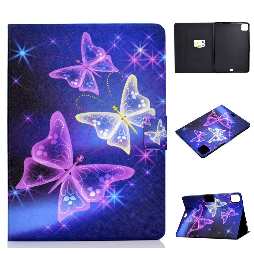 Pattern Printing Leather Stand Tablet Case for iPad Air (2020) - Purple Butterlies-1