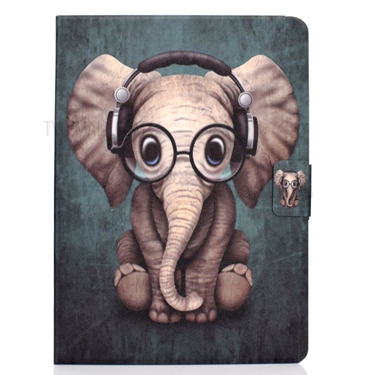 Pattern Printing Leather Stand Tablet Case for iPad Air (2020) - Elephant with Headphones-2