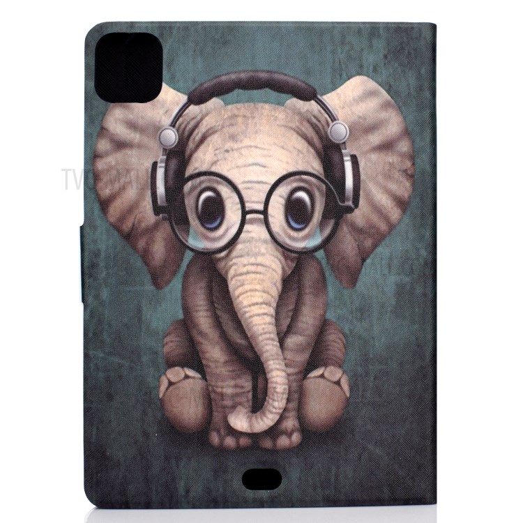 Pattern Printing Leather Stand Tablet Case for iPad Air (2020) - Elephant with Headphones-3