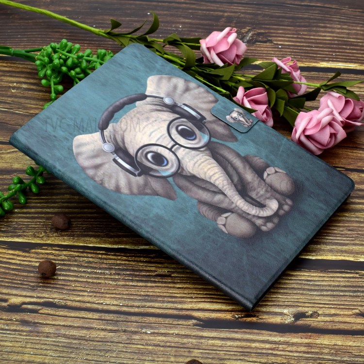 Pattern Printing Leather Stand Tablet Case for iPad Air (2020) - Elephant with Headphones-7