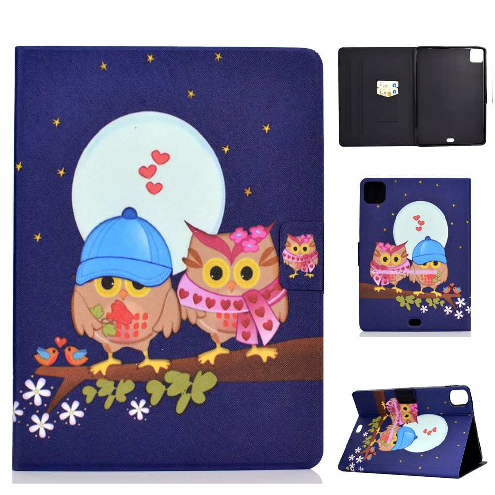 Pattern Printing Leather Stand Tablet Case for iPad Air (2020) - Couple Owls-1