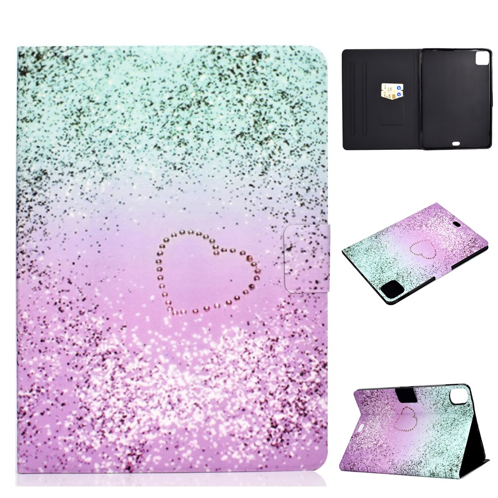 Pattern Printing Leather Stand Tablet Case for iPad Air (2020) - Glittery Element and Heart-1