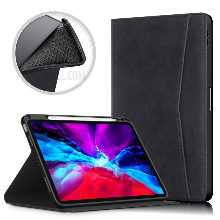 Stand PU Leather Tablet Unique Cover with Pocket for iPad 10.8-inch (2020)/iPad Air 4 10.8 inch (2020) - Black-1