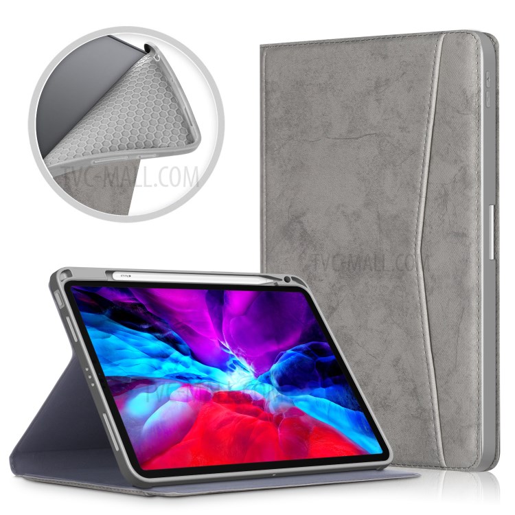 Stand PU Leather Tablet Unique Cover with Pocket for iPad Air (2020) - Grey-1