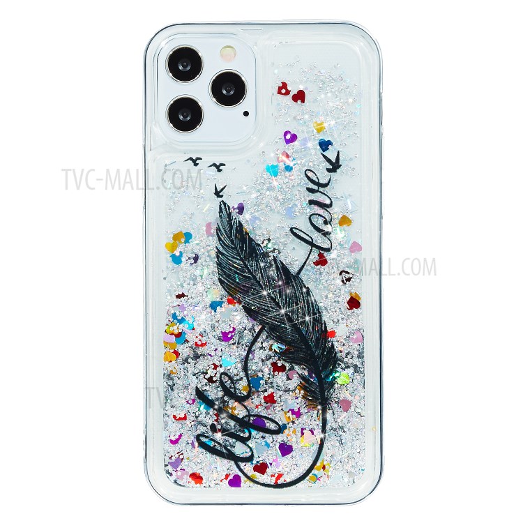 Stylish Pattern Glitter Powder Quicksand TPU Phone Case for iPhone 12 5.4 inch - Feather-1