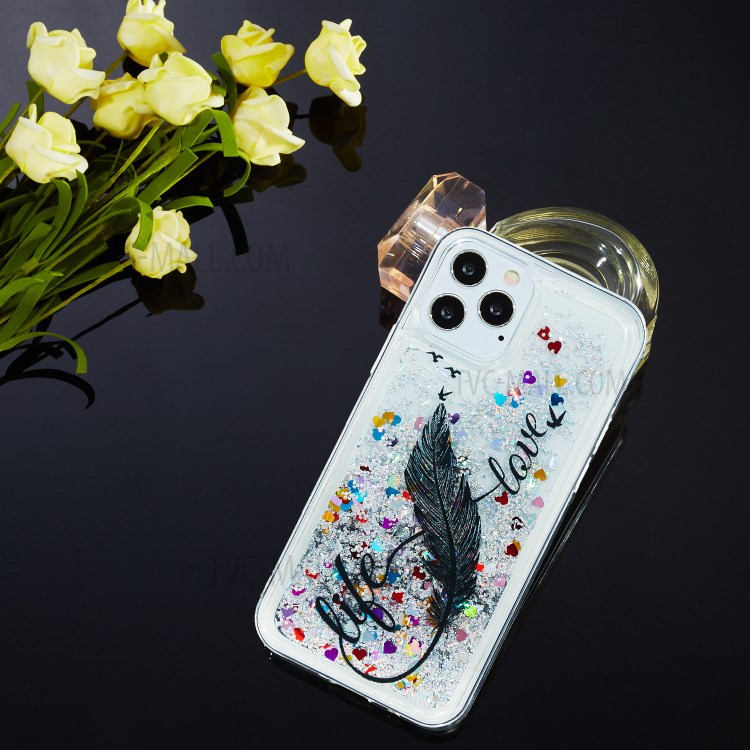 Stylish Pattern Glitter Powder Quicksand TPU Phone Case for iPhone 12 5.4 inch - Feather-8