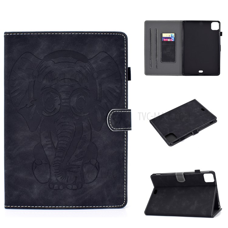 Imprint Elephant Leather Stylish Tablet Protection Case for iPad Air (2020) - Black-1