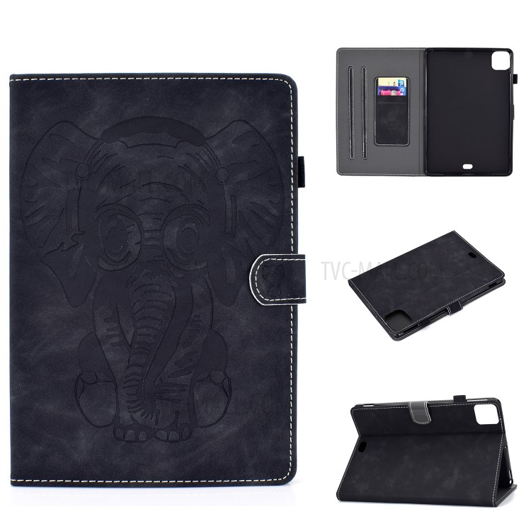 Imprint Elephant Leather Stylish Tablet Protection Case for iPad Air 4 10.8 inch (2020) - Black-1