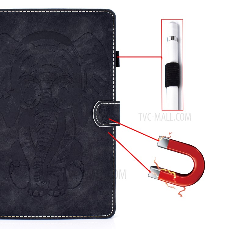 Imprint Elephant Leather Stylish Tablet Protection Case for iPad Air (2020) - Black-10