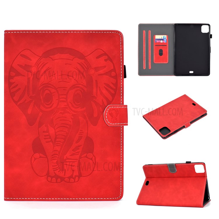 Imprint Elephant Leather Stylish Tablet Protection Case for iPad Air (2020) - Red-1