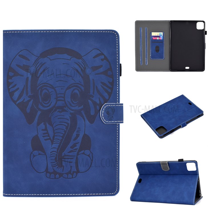 Imprint Elephant Leather Stylish Tablet Protection Case for iPad Air (2020) - Blue-1