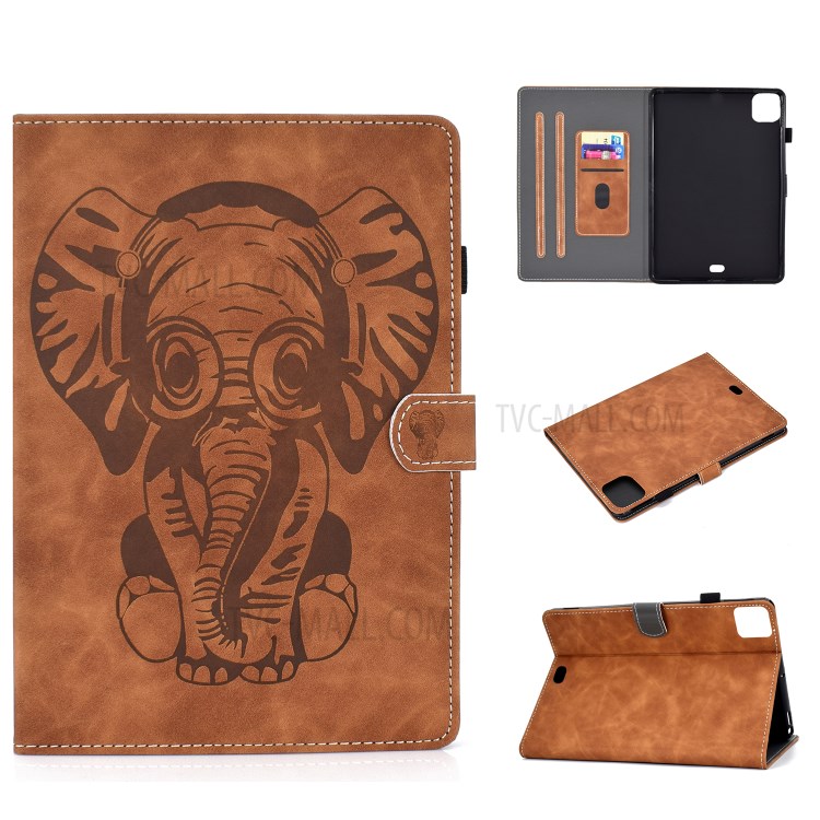 Imprint Elephant Leather Stylish Tablet Protection Case for iPad Air (2020) - Brown-1