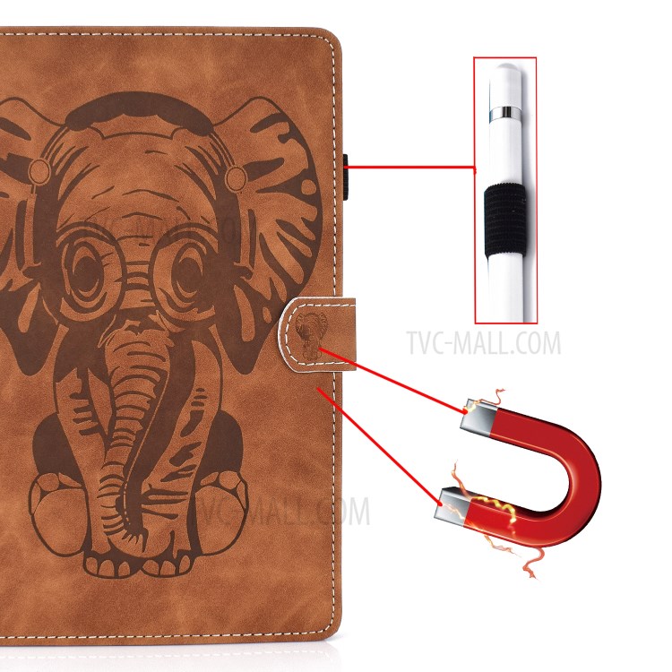 Imprint Elephant Leather Stylish Tablet Protection Case for iPad Air (2020) - Brown-10