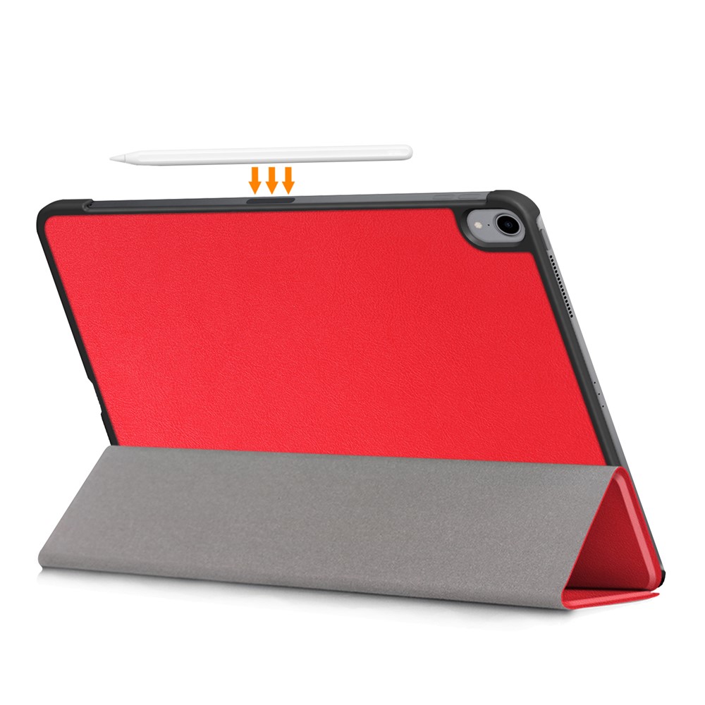 Litch Skin PU Leather Tri-fold Stand Smart Tablet Case for iPad Air (2020) - Red-2