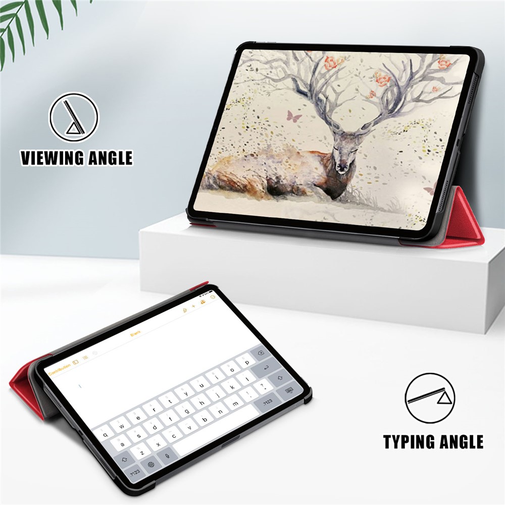 Litch Skin PU Leather Tri-fold Stand Smart Tablet Case for iPad Air (2020) - Red-4