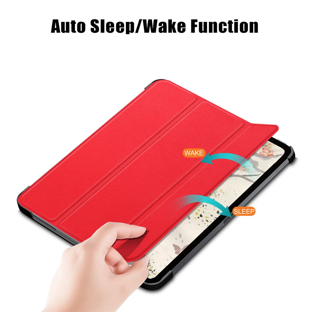 Litch Skin PU Leather Tri-fold Stand Smart Tablet Case for iPad Air (2020) - Red-5