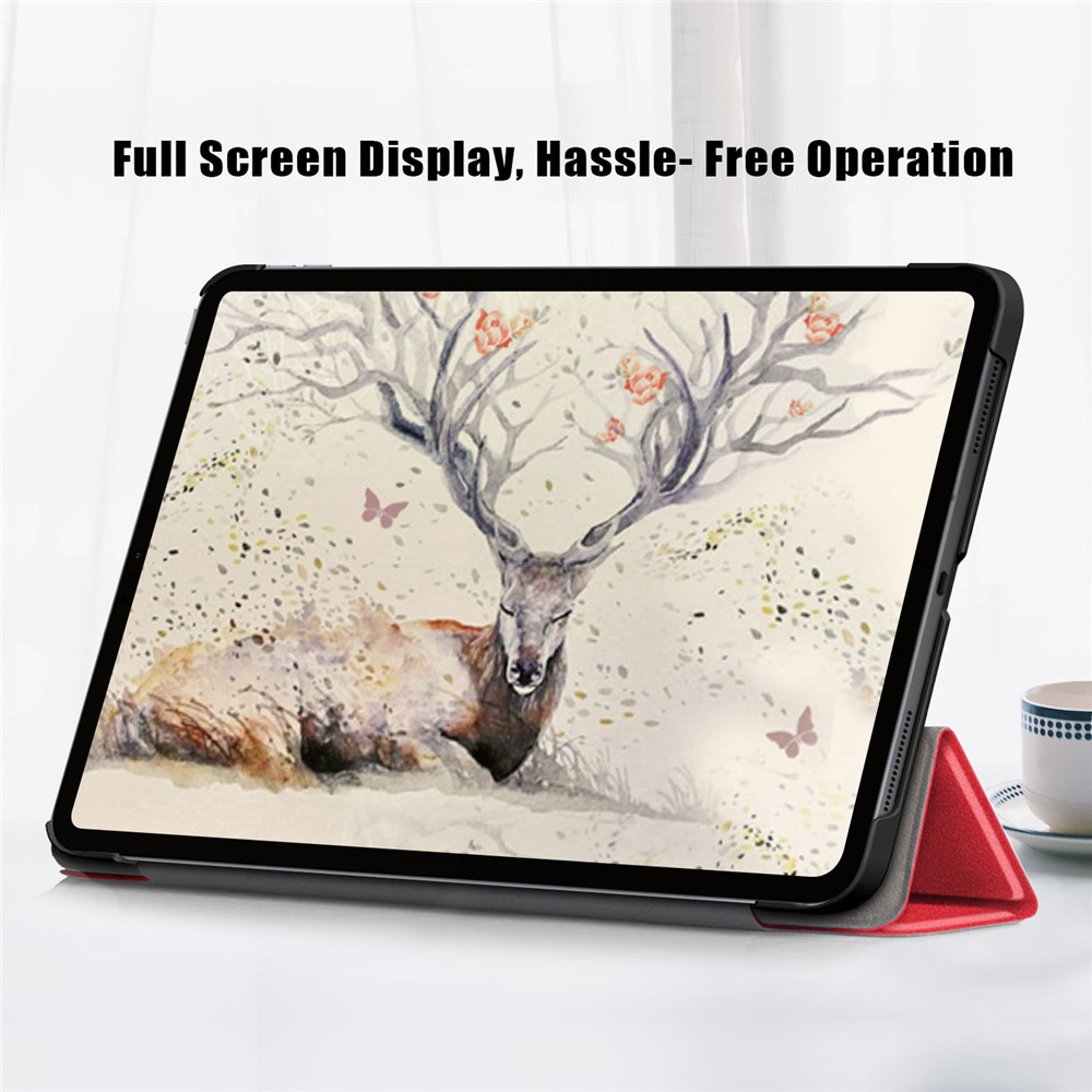 Litch Skin PU Leather Tri-fold Stand Smart Tablet Case for iPad Air (2020) - Red-7