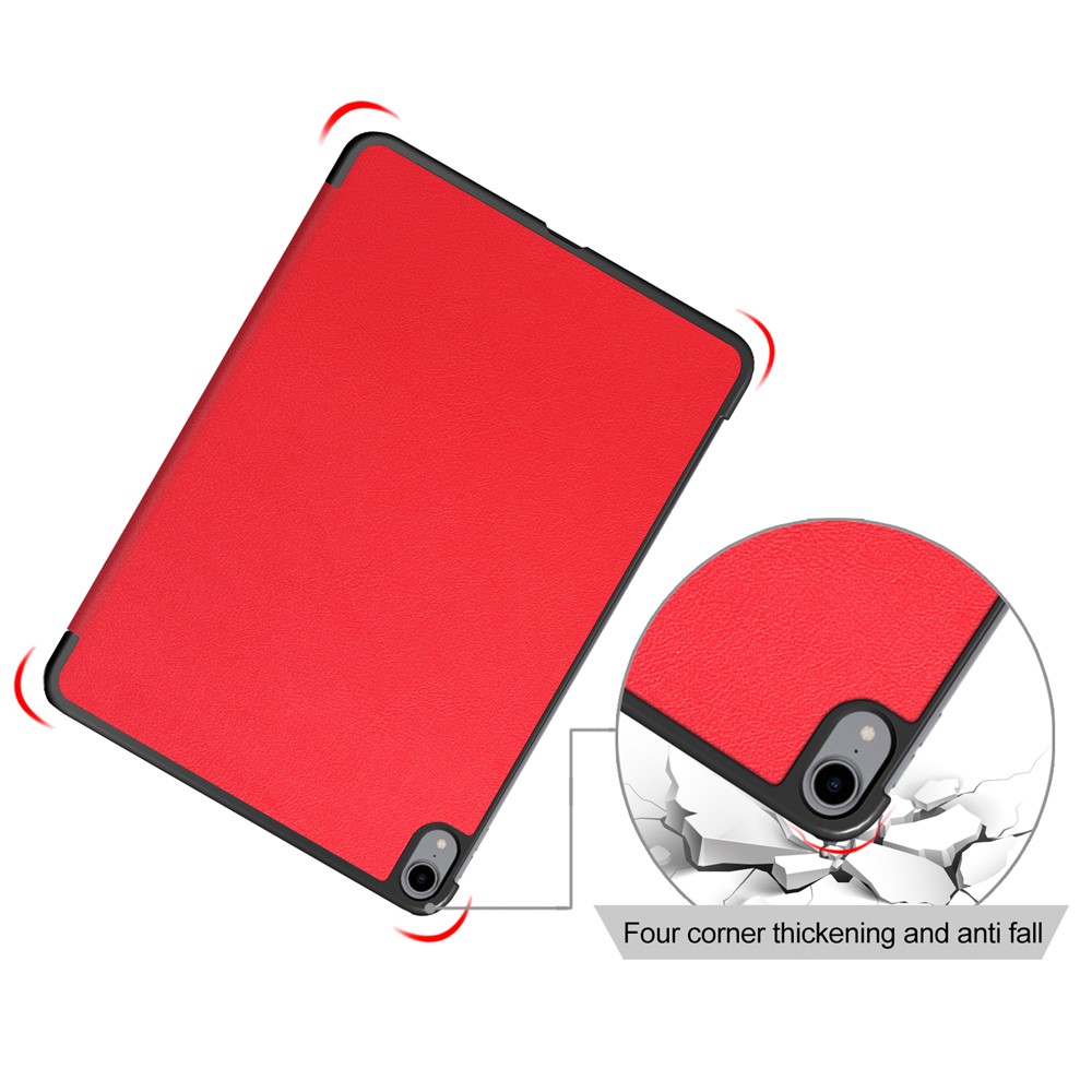 Litch Skin PU Leather Tri-fold Stand Smart Tablet Case for iPad Air (2020) - Red-8