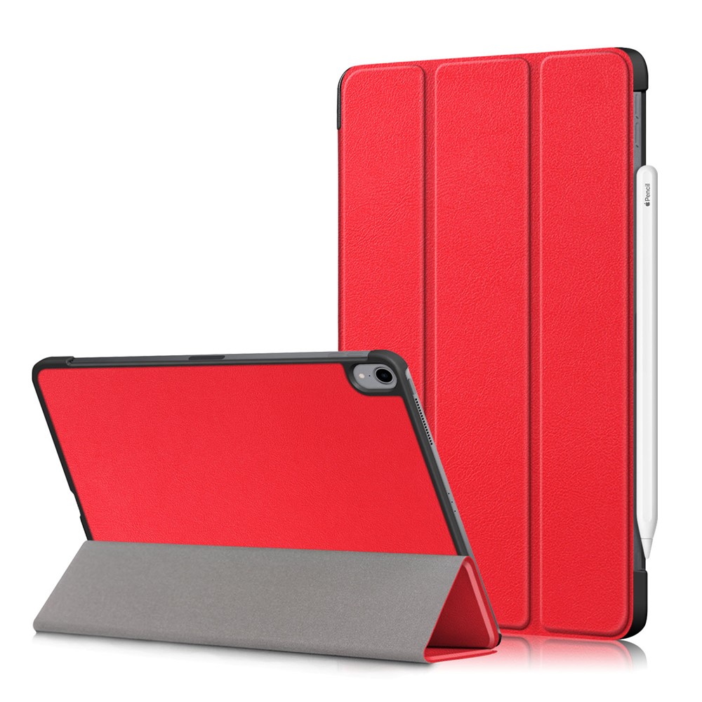 Litch Skin PU Leather Tri-fold Stand Smart Tablet Case for iPad Air (2020) - Red-9