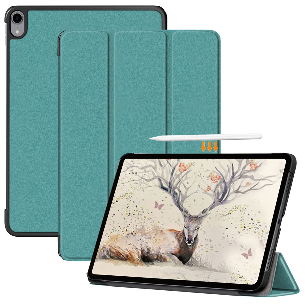 Litch Skin PU Leather Tri-fold Stand Smart Tablet Case for iPad Air (2020) - Green-1