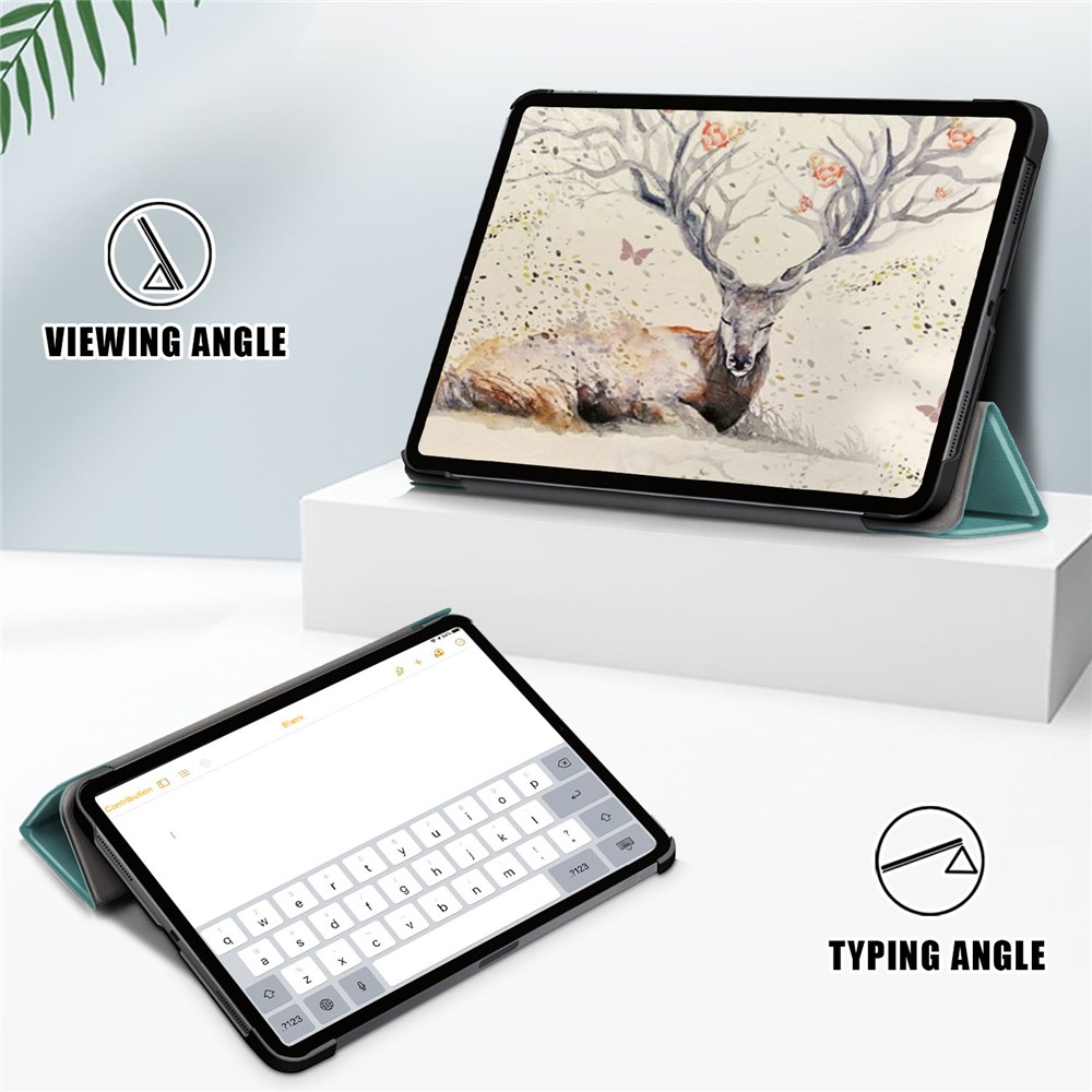 Litch Skin PU Leather Tri-fold Stand Smart Tablet Case for iPad Air (2020) - Green-4