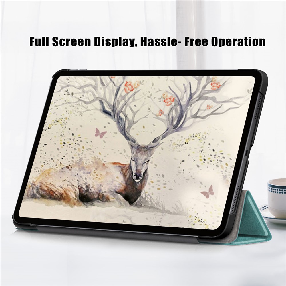 Tri-fold Stand Durt Strap Folo PU Pula Contración Con Funciones de Automación/sueño Para Ipad Air (2020)/air (2022) - Verde-7