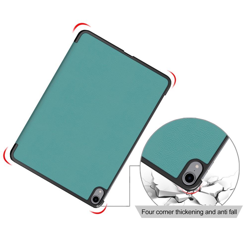 Tri-fold Stand Durt Strap Folo PU Pula Contración Con Funciones de Automación/sueño Para Ipad Air (2020)/air (2022) - Verde-8