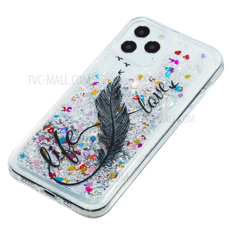 Stylish Pattern Glitter Powder Quicksand TPU Shell Phone Case for iPhone 12 Max/Pro 6.1 inch - Feather-7