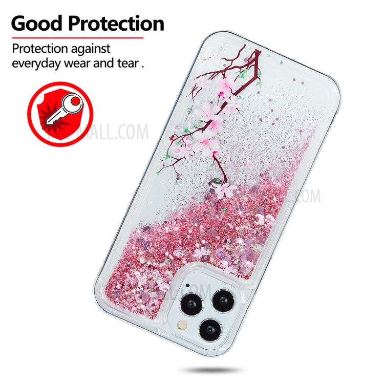 Stylish Pattern Glitter Powder Quicksand TPU Shell Phone Case for iPhone 12 Pro/12 - Pink Flower-2