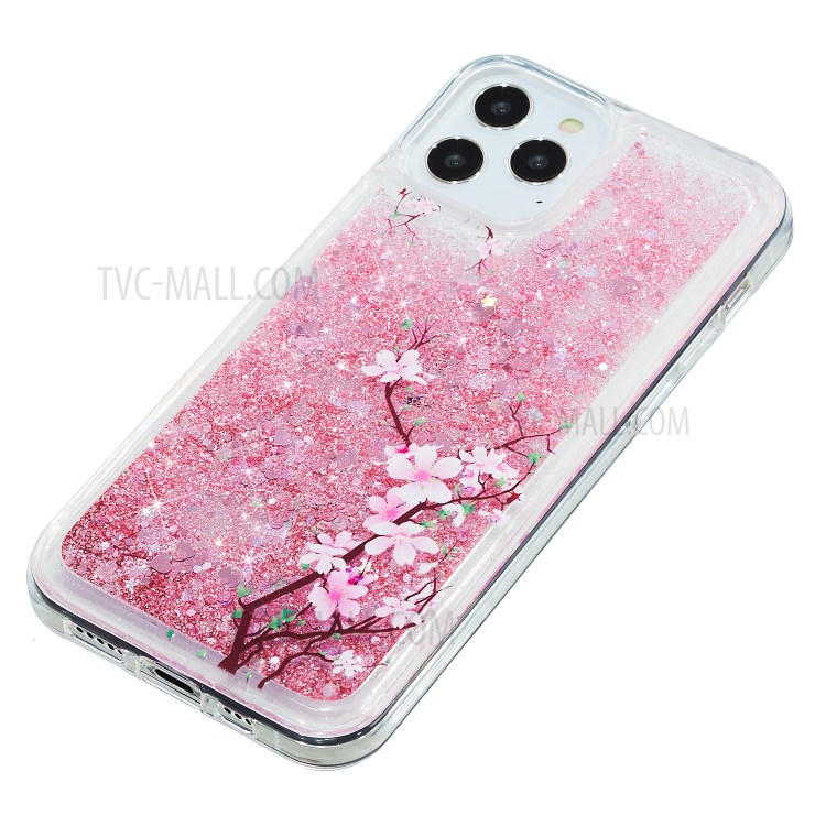 Stylish Pattern Glitter Powder Quicksand TPU Shell Phone Case for iPhone 12 Pro/12 - Pink Flower-3