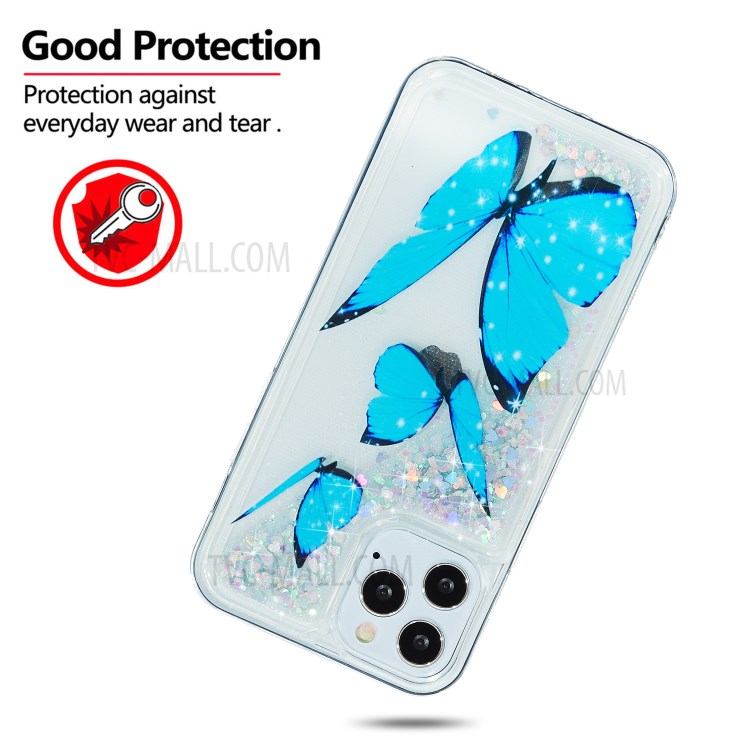 Stylish Pattern Glitter Powder Quicksand TPU Shell Phone Case for iPhone 12 Pro/12 - Blue Butterfly-2