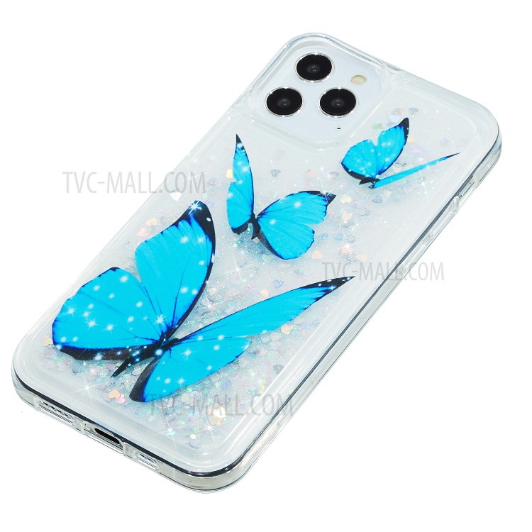Stylish Pattern Glitter Powder Quicksand TPU Shell Phone Case for iPhone 12 Pro/12 - Blue Butterfly-3