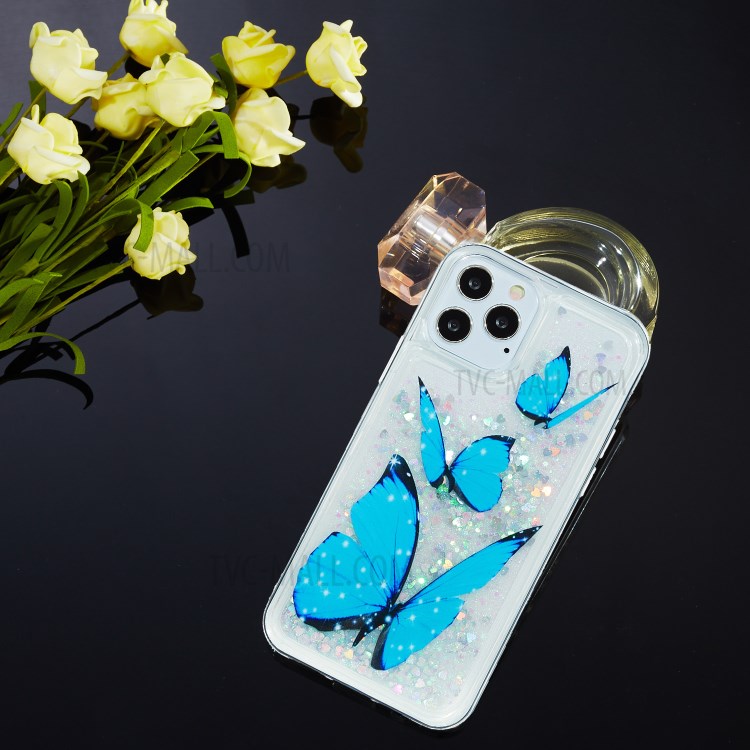 Stylish Pattern Glitter Powder Quicksand TPU Shell Phone Case for iPhone 12 Pro/12 - Blue Butterfly-4
