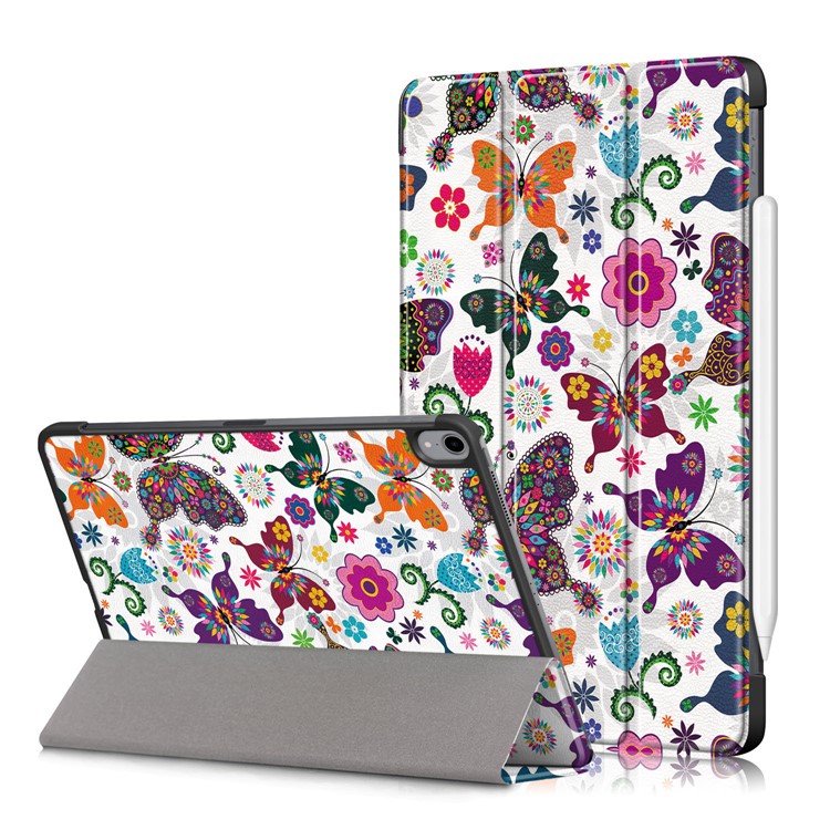 Printing Skin Tri-fold Stand Auto Wake/Sleep Leather Tablet Shell for iPad Air (2020) - Butterfly and Flower-1