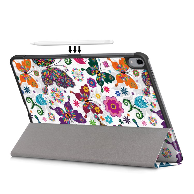Printing Skin Tri-fold Stand Auto Wake/Sleep Leather Tablet Shell for iPad Air (2020) - Butterfly and Flower-10