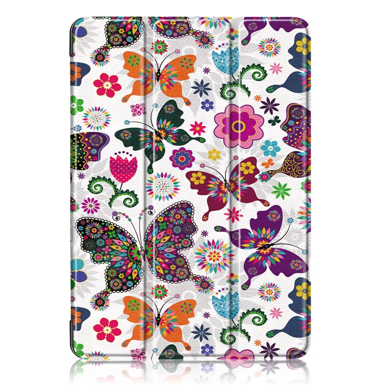 Printing Skin Tri-fold Stand Auto Wake/Sleep Leather Tablet Shell for iPad Air (2020) - Butterfly and Flower-2
